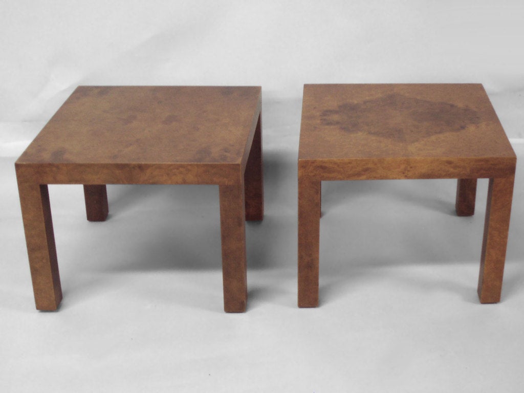 Pair of Burl Wood Parsons Side Tables, Directional Custom Collection