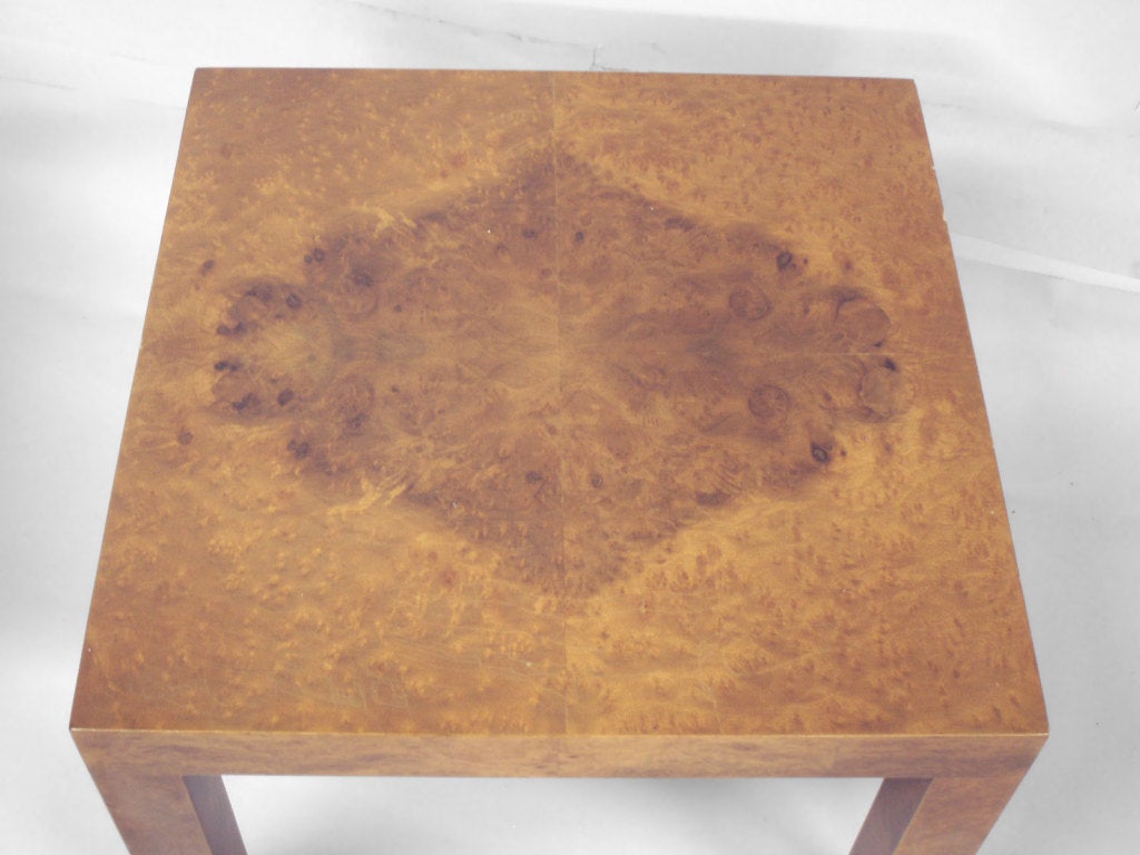 American Pair of Burl Wood Parsons Side Tables by Directional