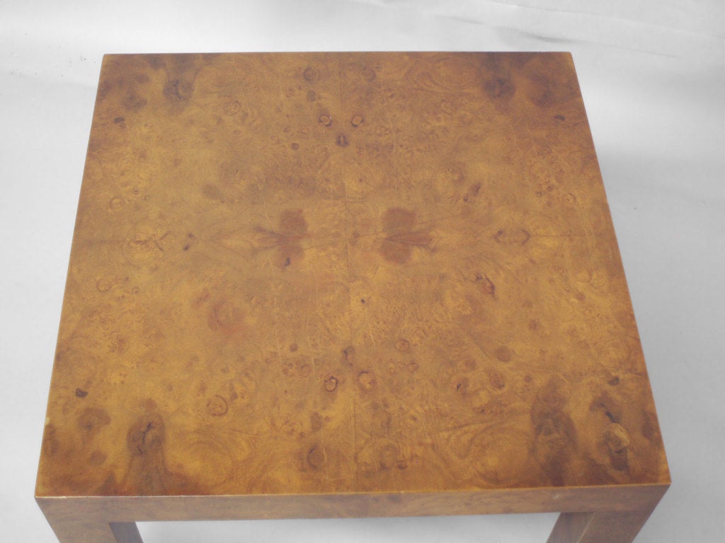 Late 20th Century Pair of Burl Wood Parsons Side Tables by Directional