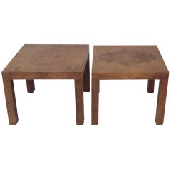 Pair of Burl Wood Parsons Side Tables by Directional