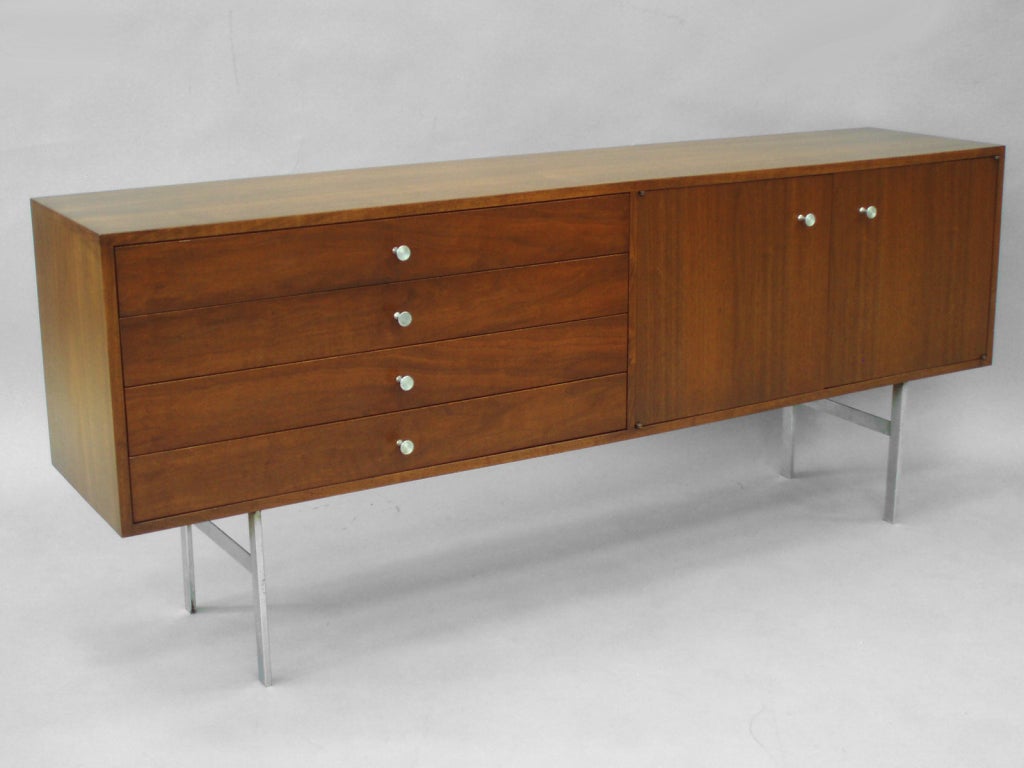 Low Narrow Walnut Entryway Credenza by Paul McCobb for H. Sacks and Sons