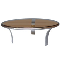 Stainless Steel Coffee Table Smoke Glass Top by Harold  Leaver