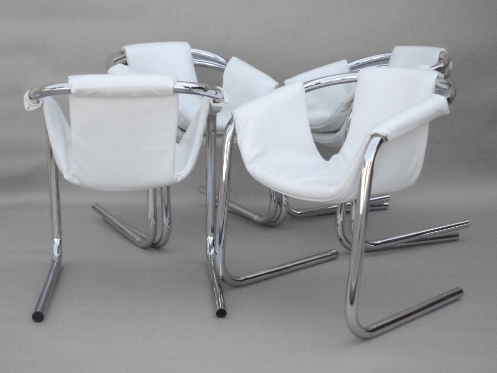 Set of Six Chrome Tube Sling Seat Dining Chairs.
Zermatt chairs by Duncan Burke and Gunter Eberle 
for Vecta Group