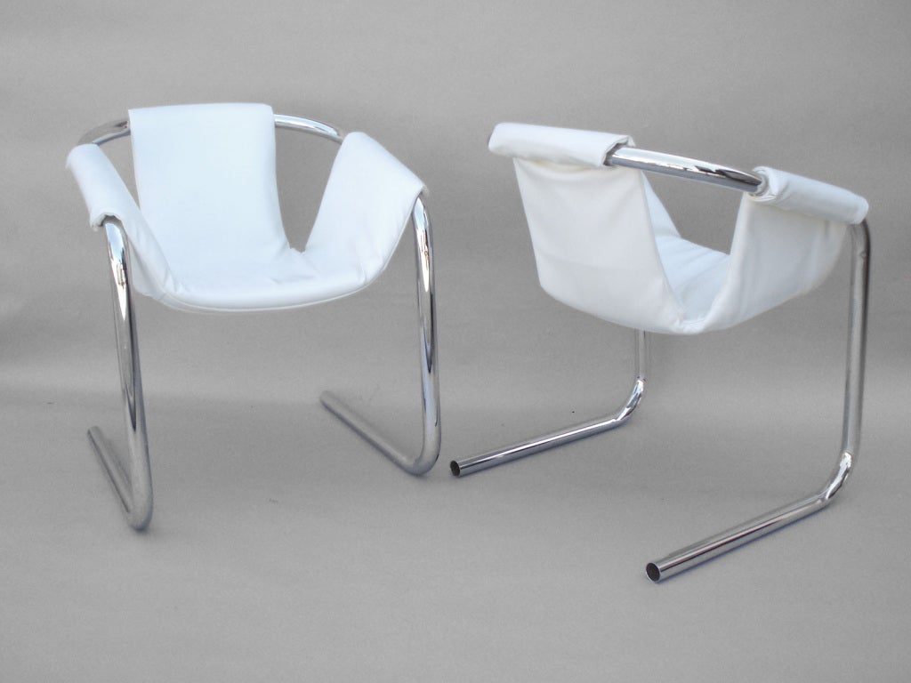 Mid-Century Modern Six Chrome Tube Sling Seat Dining Chairs Zermatt chairs