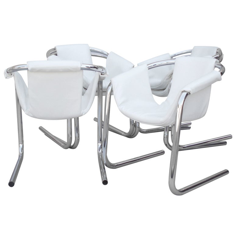 Six Chrome Tube Sling Seat Dining Chairs Zermatt chairs