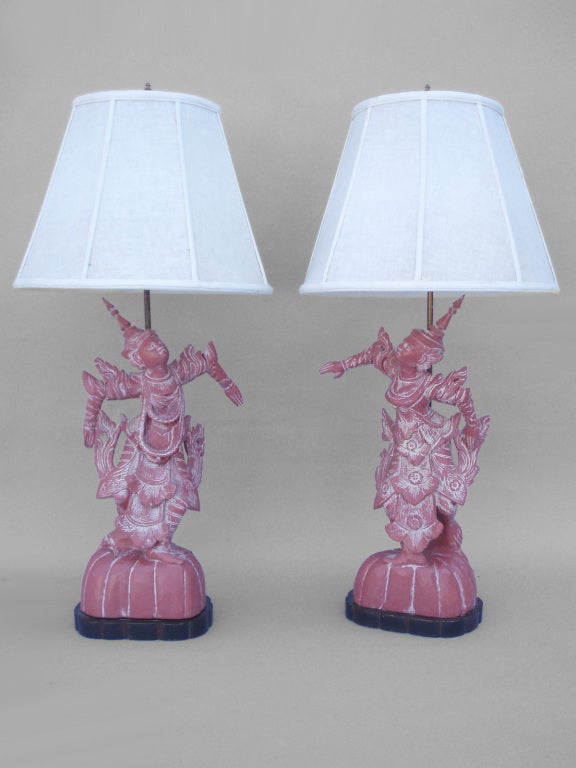 Pair of 1940s Decorator Lamps in the Style of Tony Duquette and James Mont, possibly Heifitz. Measures: 10