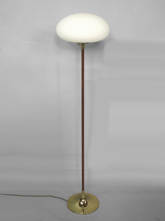 Brass Tone with Walnut White Globe Floor Lamp by Laurel Lamp Co.