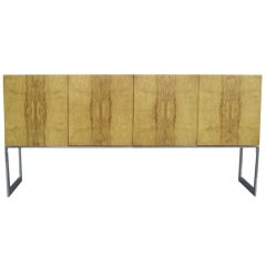 Burl Wood Credenza with Chrome Base Attributed to Milo Baughman