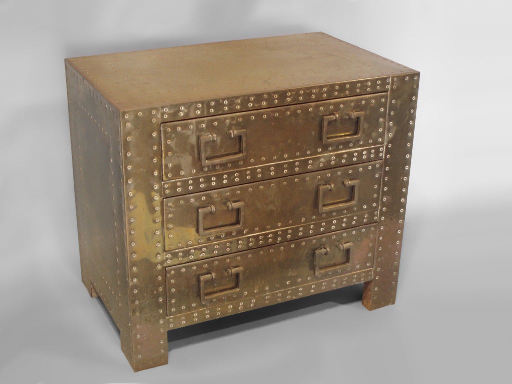 Petite Brass Clad Riveted Chest by the Sarreid Ltd. Company at 1stdibs