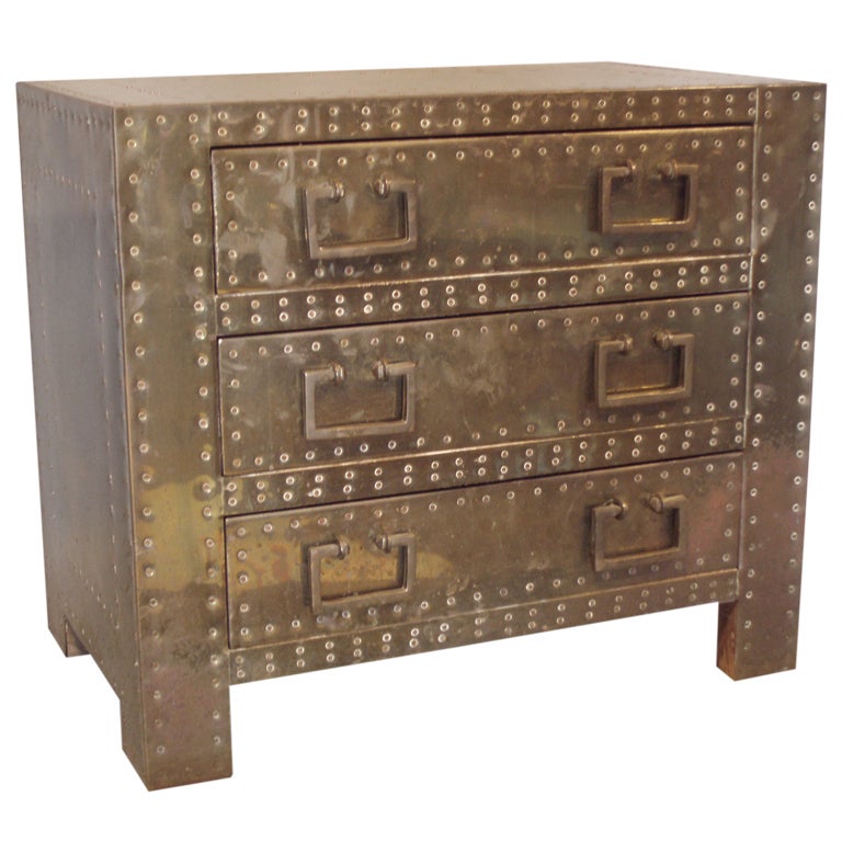 Petite Brass Clad Riveted Chest by the Sarreid Ltd. Company at 1stdibs