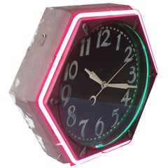 Early Gas Station Hexagon Neon Clock