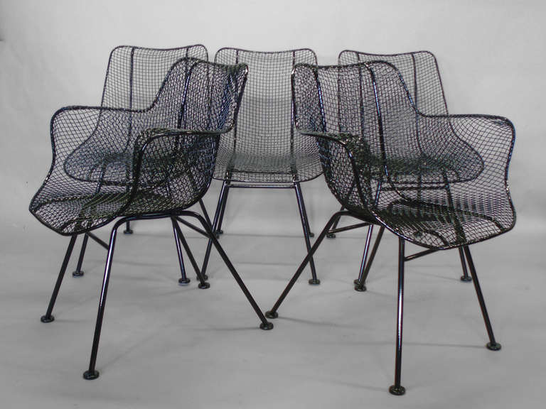 Six Wrought Iron With Mesh Dining Chairs By Rus Woodard For Set Of Six Wrought Iron With Mesh Dining Chairs By Rus Woodard For Company Armchairs