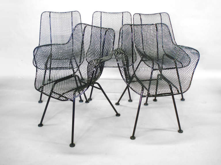 American Six Wrought Iron with Mesh Dining Chairs by Russell Woodard