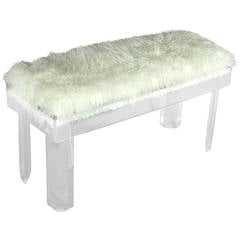 Faux Sheepskin Covered Lucite Bench 2