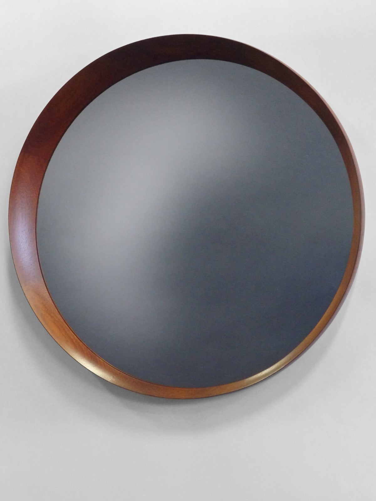 Round Asymmetric Frame Danish Wall Mirror Attributed to Pedersen Hansen In Excellent Condition In Ferndale, MI