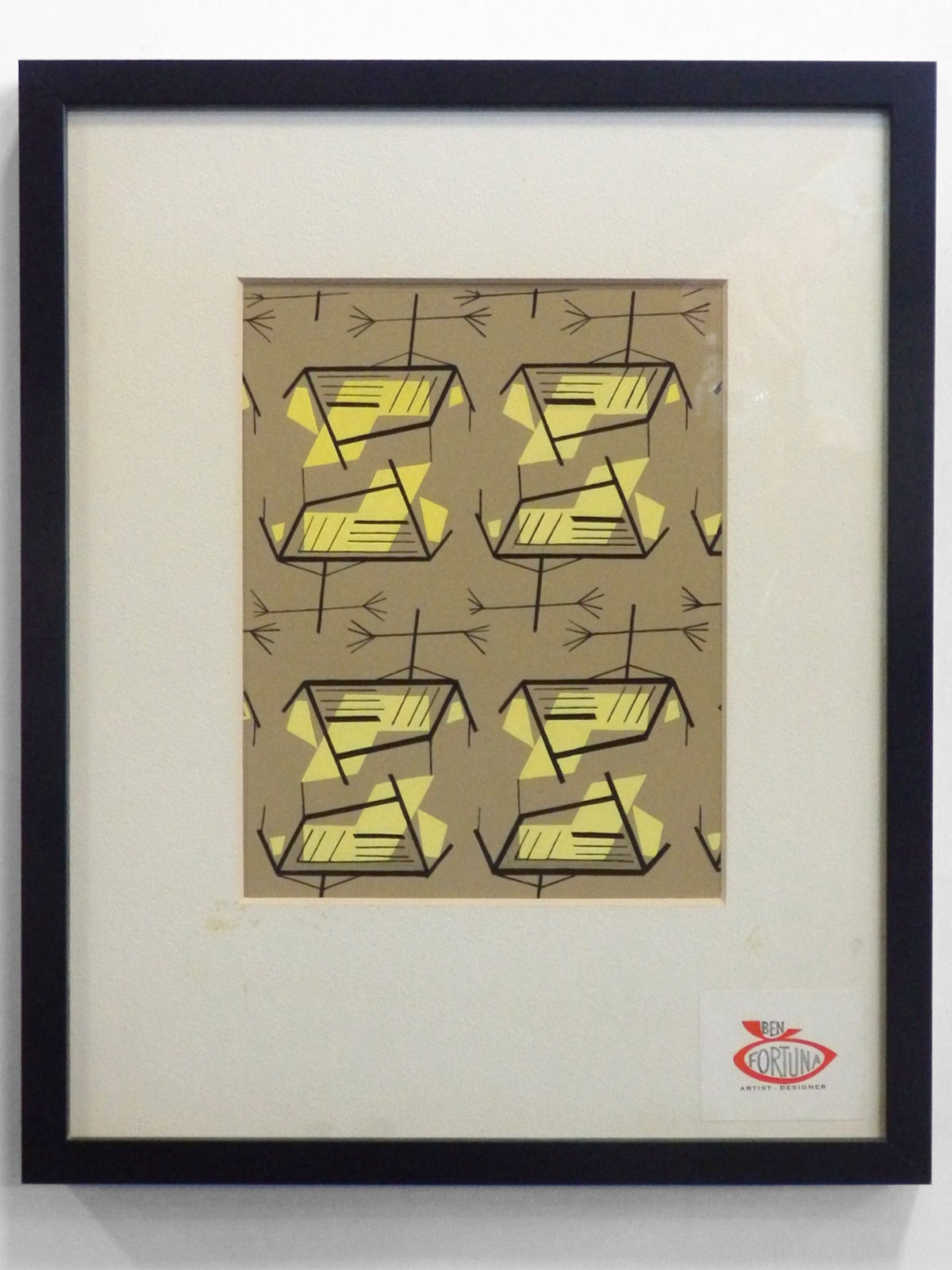 American Series of Nine Ben Fortuna Modernist Gouache Studies for Textile and Wallpaper For Sale
