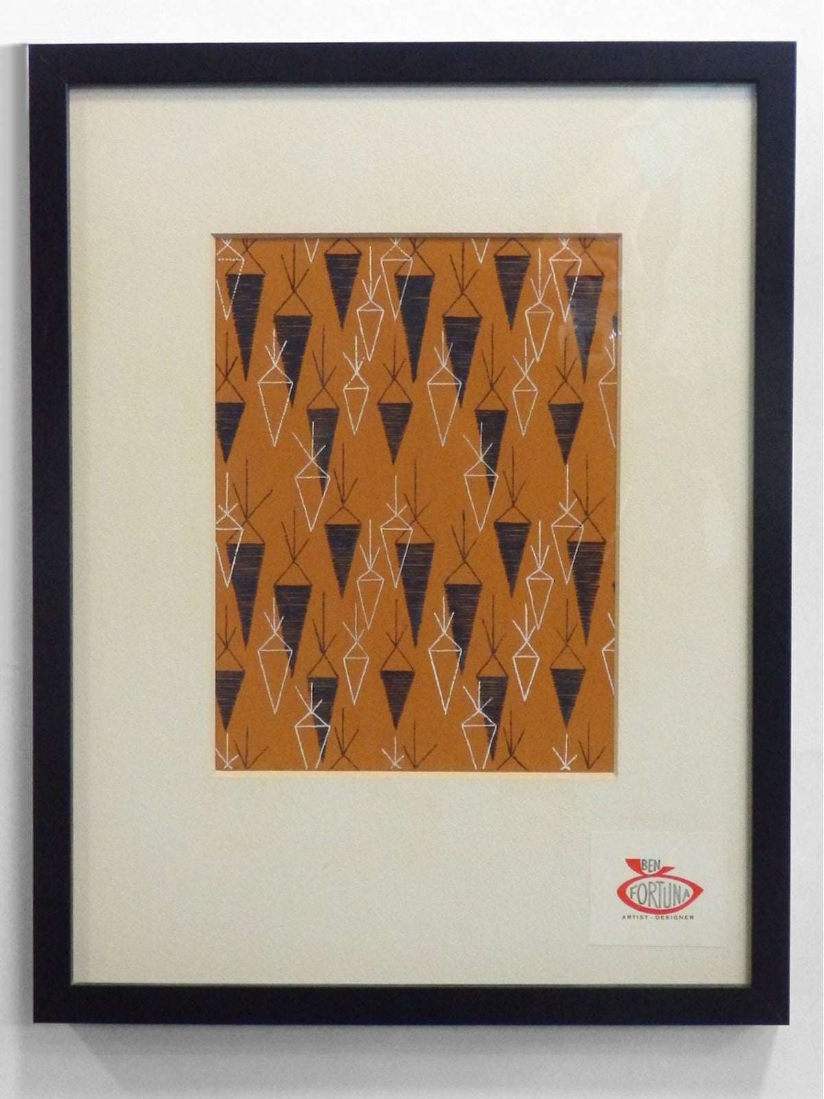 Serie von neun modernistischen Gouache-Studien von Ben Fortuna für Textilien und Tapeten (Acryl) im Angebot