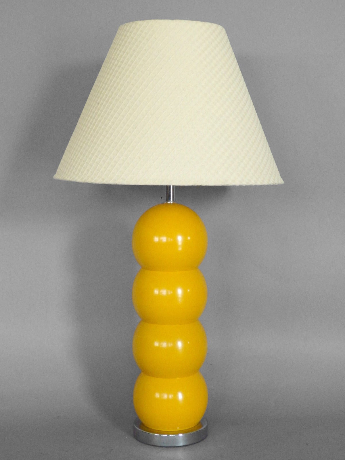 American Pair of Op-Pop Mod Yellow Ball Table Lamps by George Kovacs