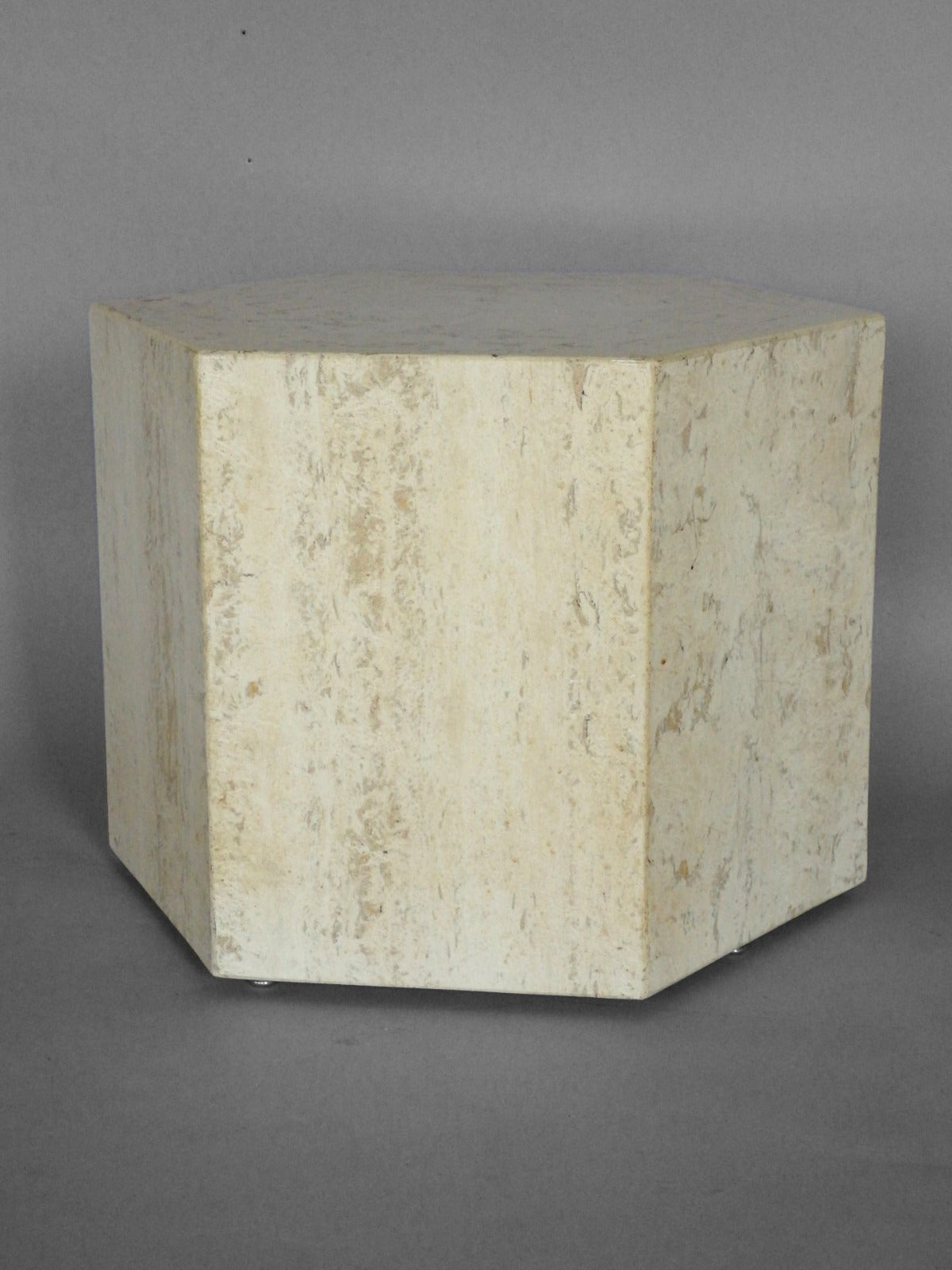 American Hexagon Form Travertine Side Table Pedestal
