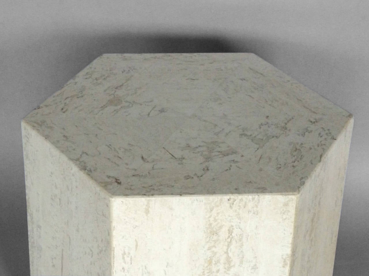 Hexagon Form Travertine Side Table Pedestal In Excellent Condition In Ferndale, MI
