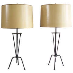 Pair of Wrought Iron Base Lamps Style of Greta Grossman