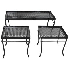 Nest of Wrought Iron and Mesh Tables by Russell Woodard Company