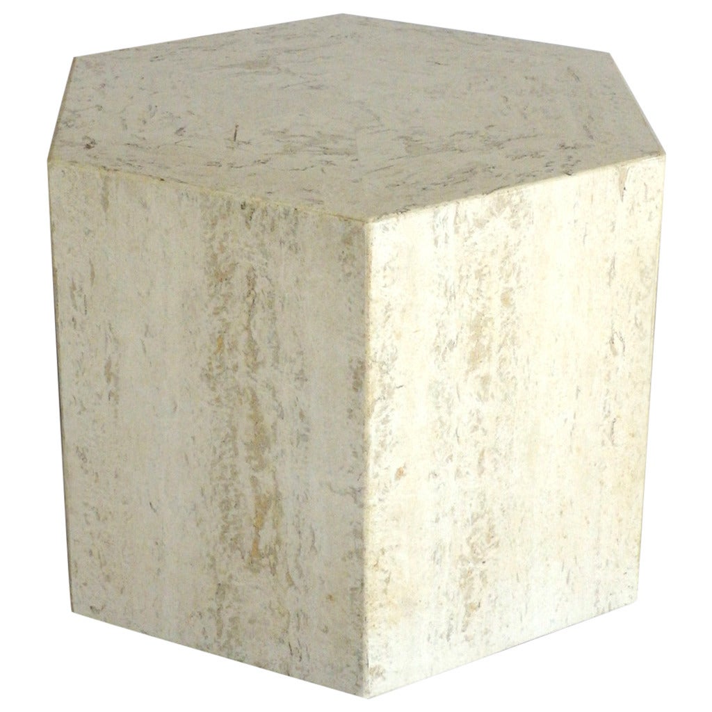 Hexagon Form Travertine Side Table Pedestal