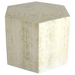 Hexagon Form Travertine Side Table Pedestal