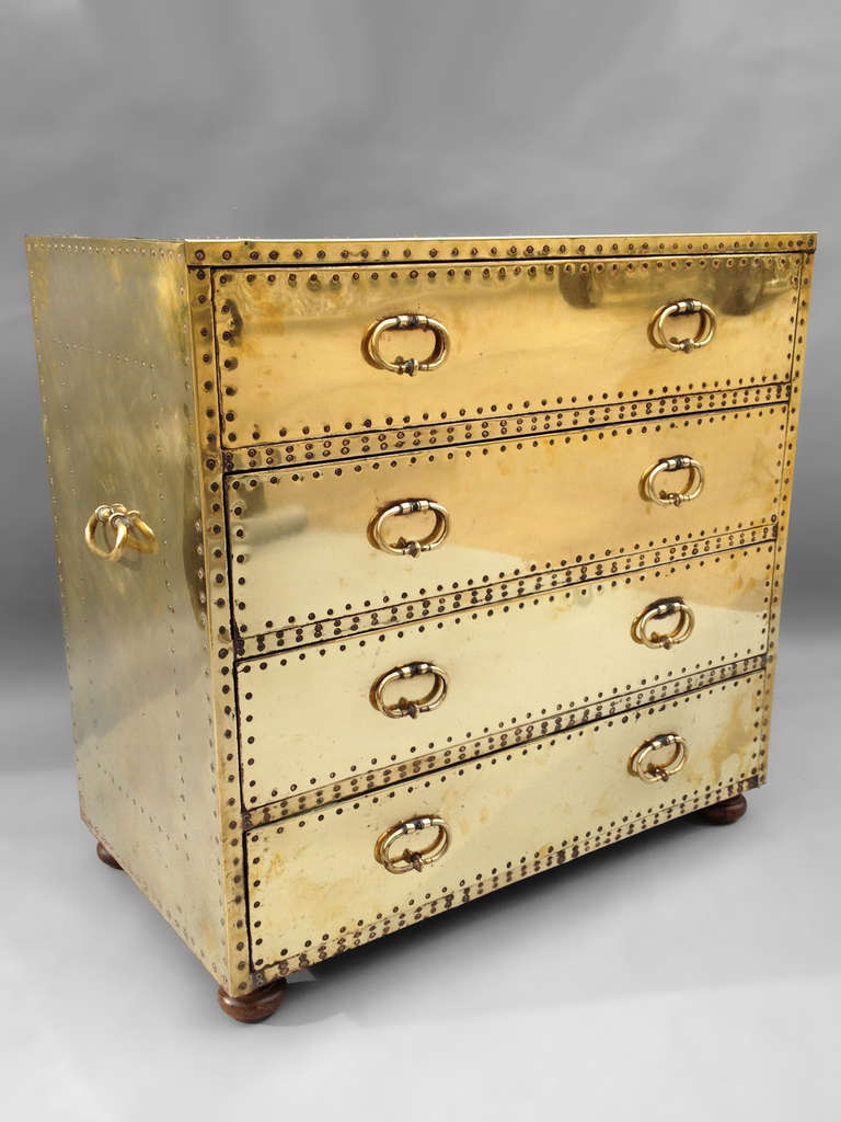 Spanish Polished Brass Clad Chest of Drawers by Sarreid Co.