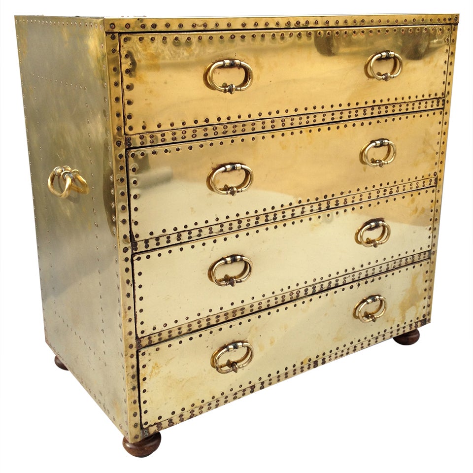 Polished Brass Clad Chest of Drawers by Sarreid Co.