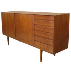 Large Teak Sliding Doors with Drawers Credenza by Rosengren Hansen