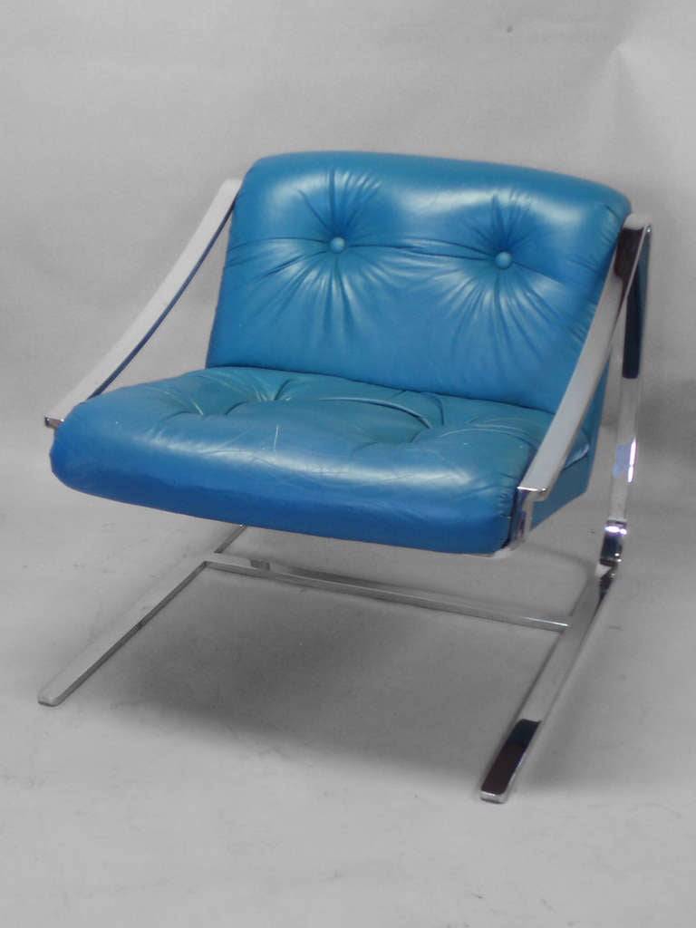 American Polished Stainless Frame with Leather Seat Chairs by Charles Gibilterra