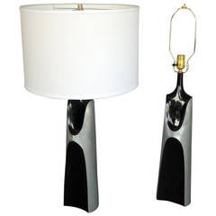 Pair of Black Lacquer Trimmed Brutalist Style Table Lamps