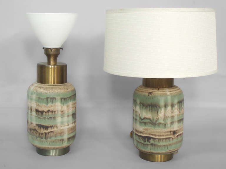 American Pair Drip Glaze Pottery Table Lamps by Marianna Von Allesch