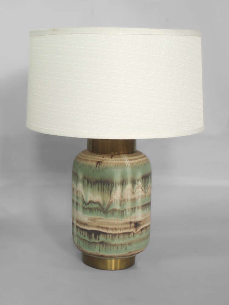 Pair Drip Glaze Pottery Table Lamps by Marianna Von Allesch In Excellent Condition In Ferndale, MI