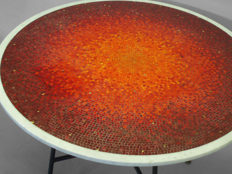 Mid-Century Modern Sunburst Mosaic Dining Table on Wrought Iron Base Attributed to Vladimir Kagen