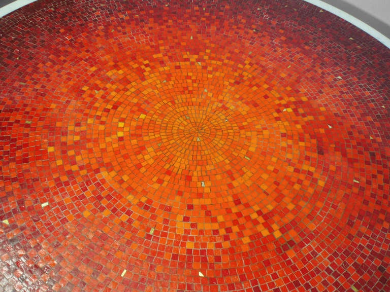 Hand-Crafted Sunburst Mosaic Dining Table on Wrought Iron Base Attributed to Vladimir Kagen