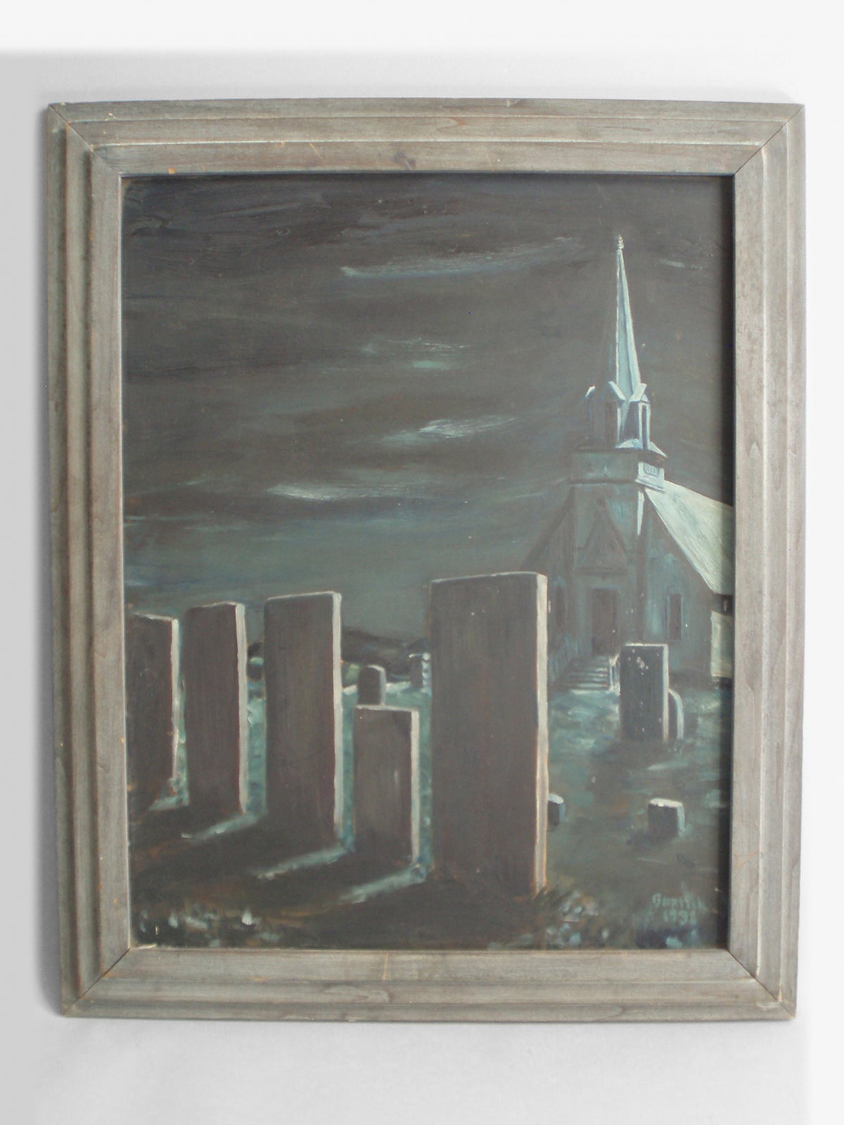 Óleo sobre tabla "Medianoche en el cementerio de la iglesia" en venta