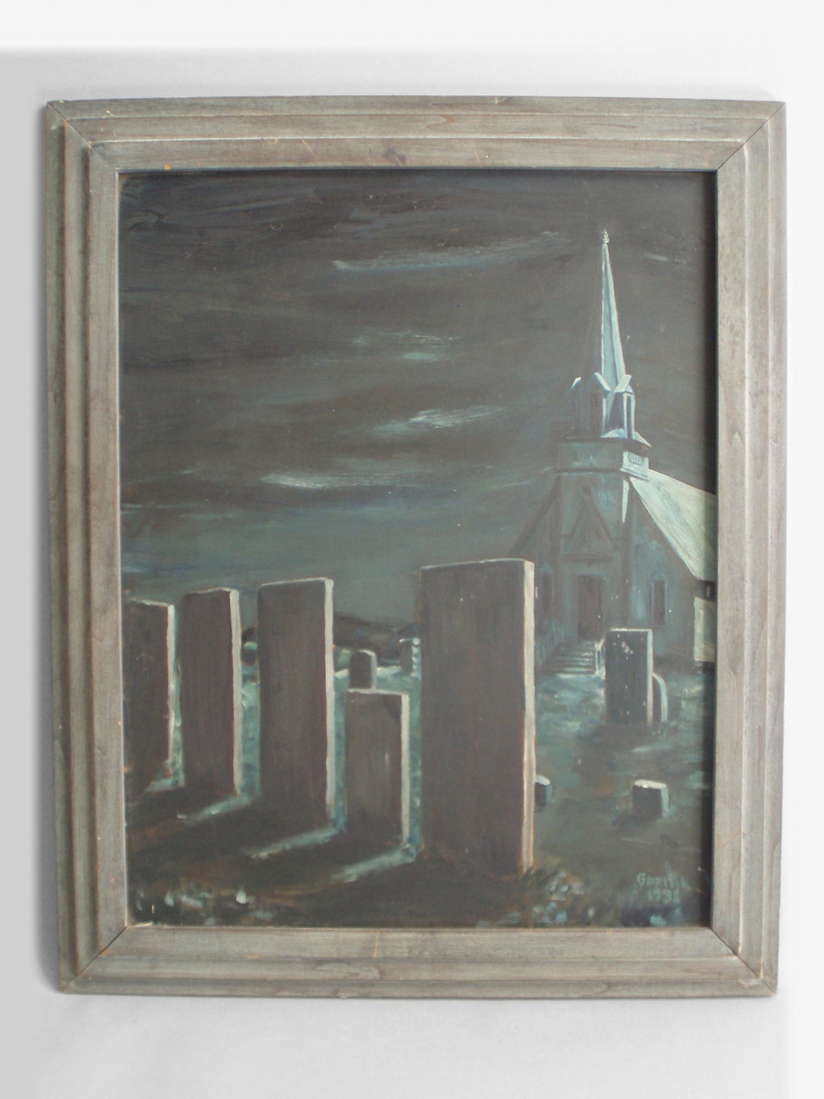 Oil on Board Halloween feature "Midnight in the Church Cemetery" For Sale