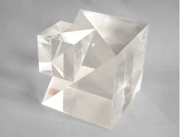 Lucite Square on a Cube Sculpture, Unknown Studio Piece
