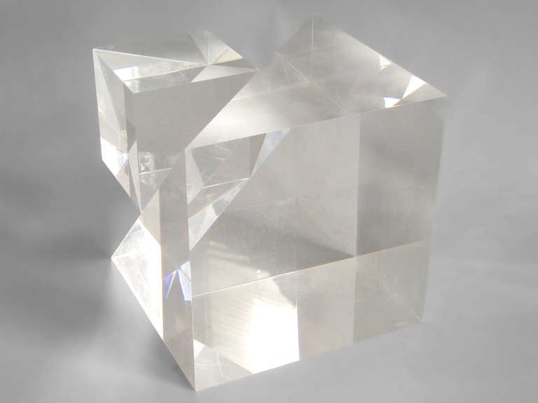 American Lucite Square on a Cube Sculpture