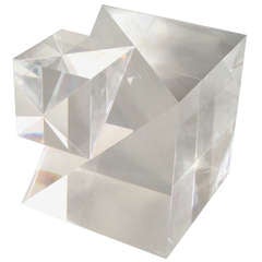 Lucite Square on a Cube Sculpture