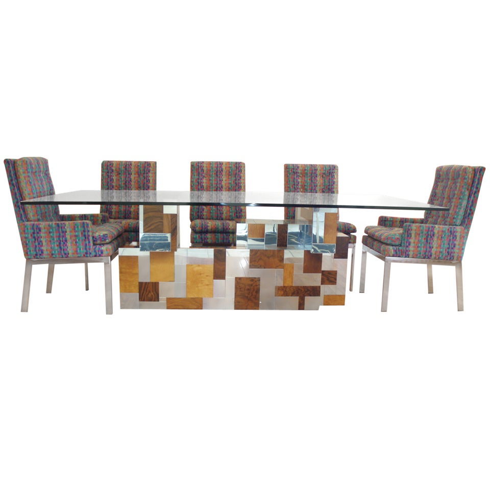 Paul Evans Burl Wood and Stainless Steel Panel Cityscape Dining Set