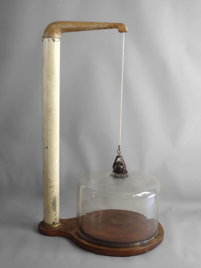 Patented Counter Balance Store Display Trade Stimulator 
Counter Balanced Glass Bell on Maple with Cast Iron arm Store Display, Edward R Smith Oshkosh Wisconsin Cast into Arm