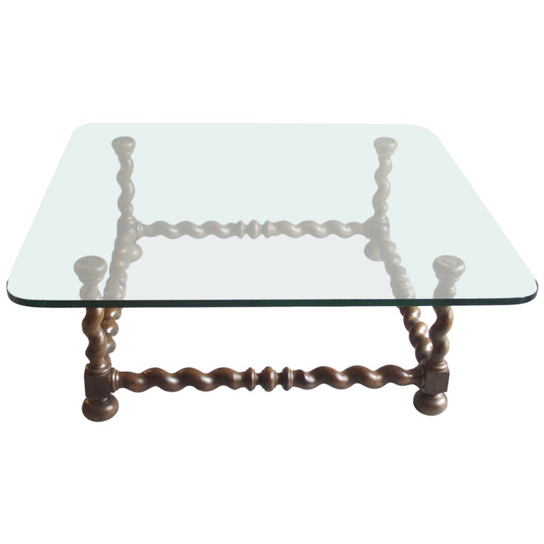 Twist Carved Wood with Glass Top Coffee Table For Sale at 1stDibs