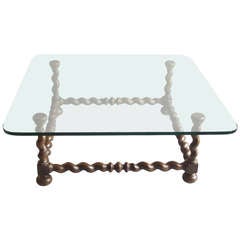 Twist Carved Wood with Glass Top Coffee Table 9