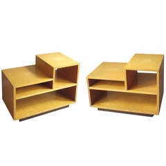 Pair Stepped Blonde Wood Side Tables by Eliell Saarinen