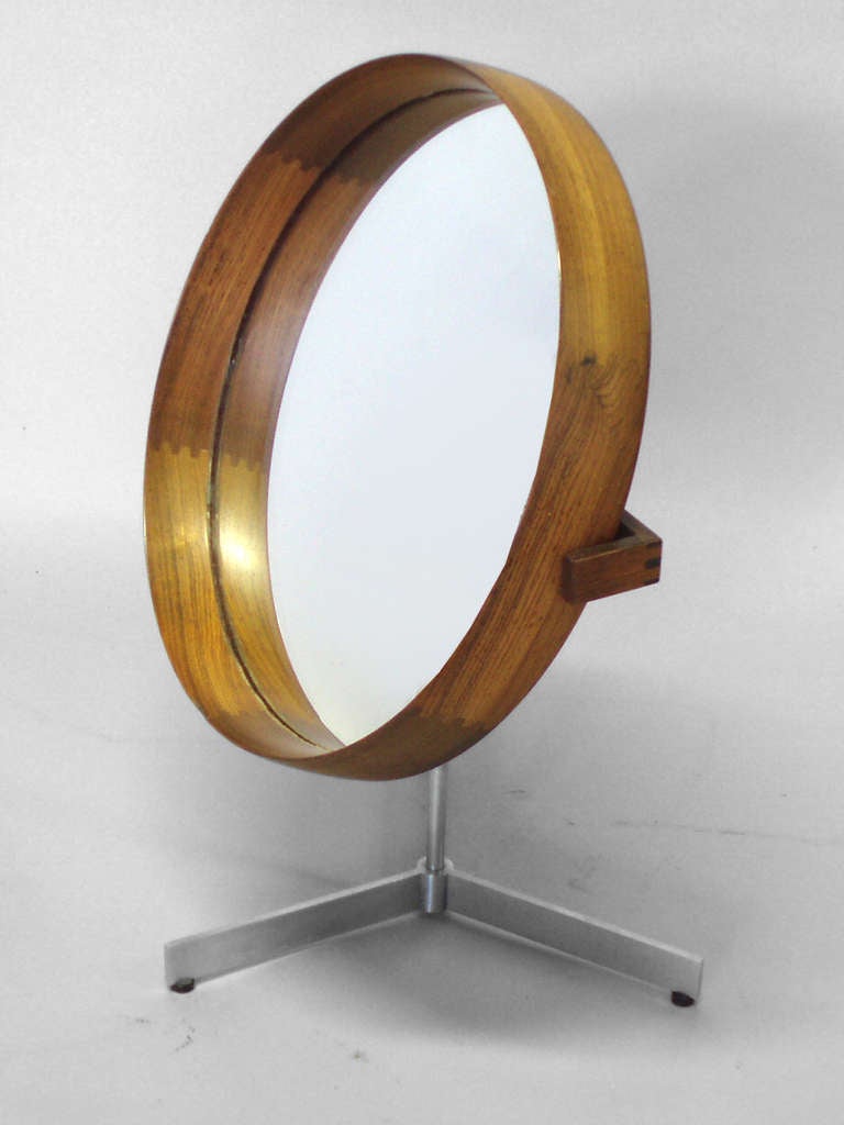 Swedish Uno and Otto Kristiansson Rosewood with Satin Chrome Base Table Top Mirror