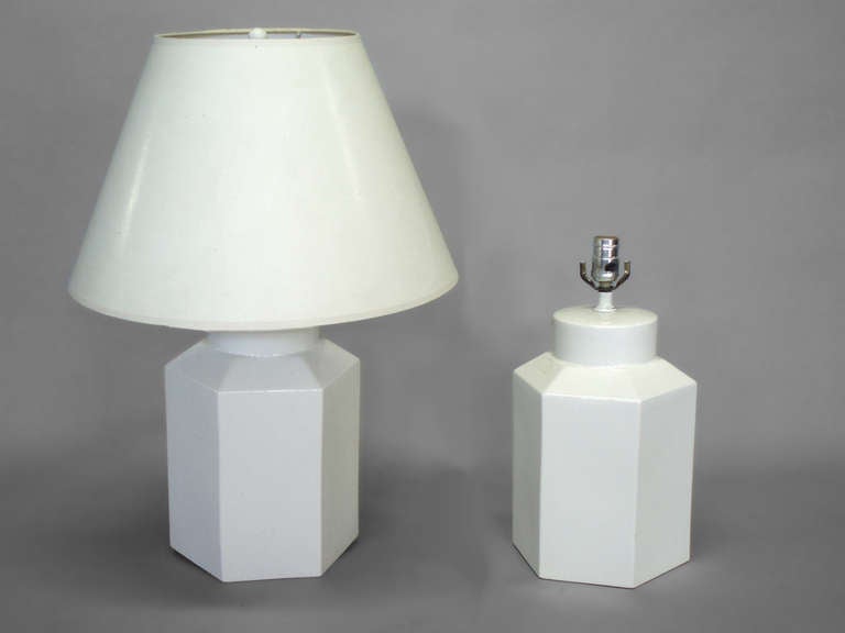 Pair of White Hexagon Base Lamps (Shades not Included)