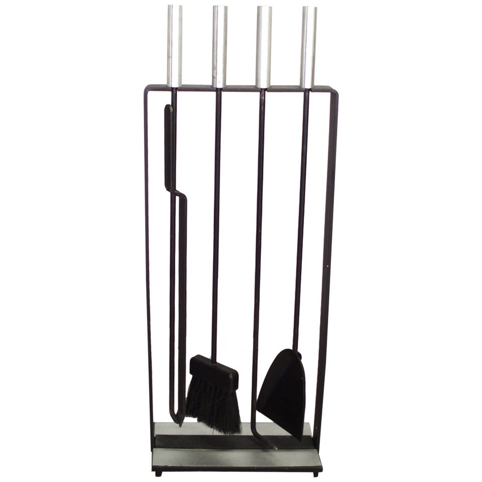 Wrought Iron with Aluminum Modernist Fire Tools